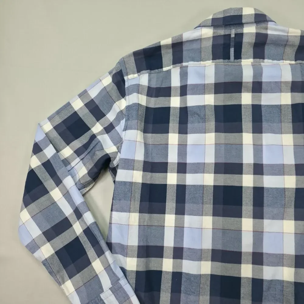 Banana Republic Mens Large Luxe Flannel Shirt Grant Fit Blue Plaid Casual
